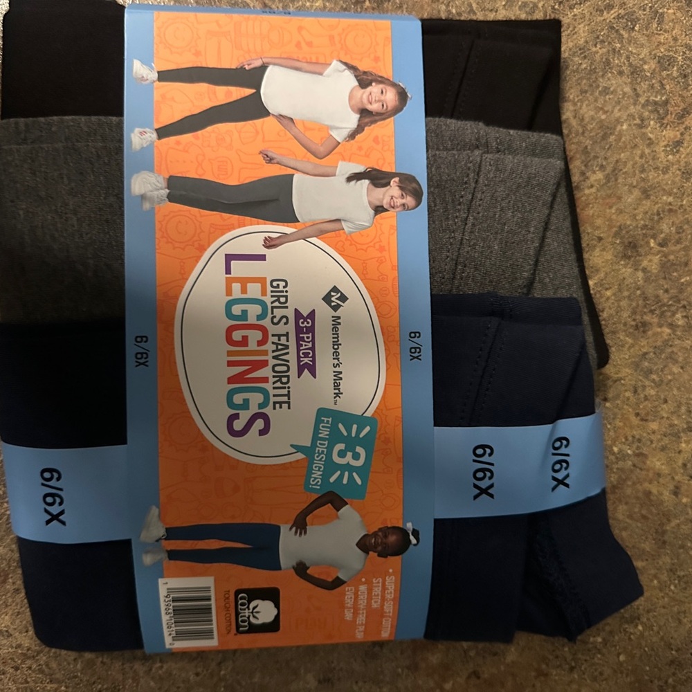 Wonder Nation Girls' Favorite Leggings 3-Pack - Black, Gray, Navy